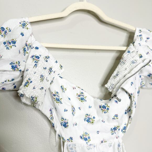 Reformation Womens Emilia Mini Dress Off The Shoulder Floral Linen White Size 4 - Picture 4 of 9